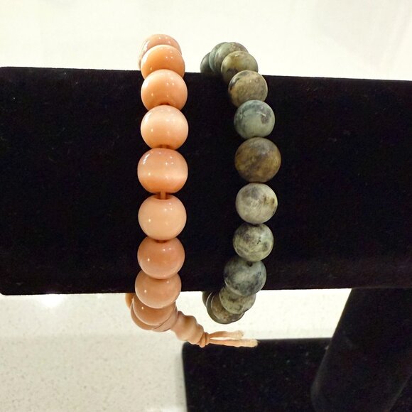 African Turquoise Jasper and Glass Bead Bracelets - Picture 1 of 5